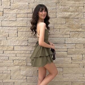 Olive Green Criss Cross Back Romper Dress